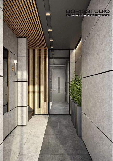 Minimalistic Lobby Design, Residential Building Lobby Design, Elevator Entrance Design, Residential Lobby Interior Design, Building Lobby Design Residential, Coridorio Design Modern, Residential Building Entrance Lobby, Modern Entrance Lobby Design Residential, Lobby Interior Design Entrance