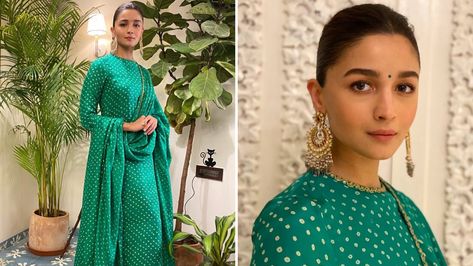 Alia Bhatt’s Green Outfit Is the Only Thing You Need This Wedding Season Bandni Dress Style, Unique Sarees, Long Blouse Designs, Eid Dress, Bollywood Dress, Fashion Tips For Girls, Pakistani Party Wear, Kurti Designs Latest, Casual Indian Fashion