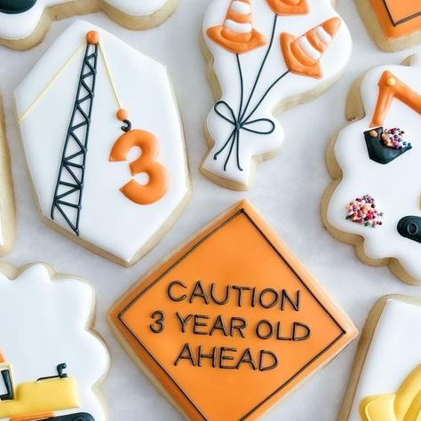 sweet mello treats on Instagram: "Caution: 3 year old ahead! 🚨👷‍♂️ #sweetmellotreats #sugarcookiemarketing #constructioncookies #3rdbirthdaycookies #hardhatcookies #excavatorcookies #dumptruckcookies #cookiesofinstagram #decoratedsugarcookies #decoratedcookies #royalicingcookies #fairfield #fairfieldct #fairfieldcounty #fairfieldcountyct #ctcookies #constructionbirthday" Construction 3rd Birthday Cookies, Caution 3rd Birthday, Construction Royal Icing Cookies, Construction Theme Cookies, Construction Cookies Decorated, Construction Birthday Cookies, Construction Cookies, Construction Theme Birthday Party, Third Birthday Party