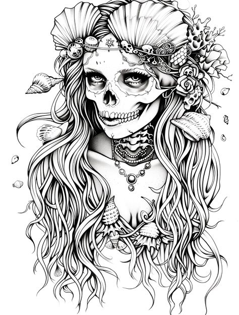 Dive into the dark depths of the ocean with our "Skelly Mermaid Coloring Page," a unique digital download that merges the eerie allure of gothic art with the captivating beauty of mermaid mythology. Perfect for those who relish in the spooky and surreal, this intricate design promises to unleash your creativity and immerse you in a world of dark fantasy. Description: Embark on a hauntingly beautiful artistic journey with our Skelly Mermaid Coloring Page. Crafted with a love for the macabre, this coloring page features a skeletal mermaid, her bones intricately detailed, as she swims through the shadowy realms of the deep sea. Surrounded by twisted sea flora and eerie underwater creatures, this design is not for the faint of heart but is a treasure trove for those enchanted by the gothic and Disney Horror Coloring Pages, Coloring Book Art Beautiful, Gothic Art Drawing, Gothic Coloring Pages For Adults, Fantasy Coloring Pages For Adults, Book Pages Printable, Mermaid Mythology, Gothic Mermaid, Skull Coloring Pages