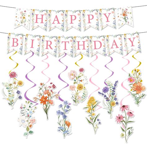 PRICES MAY VARY. Flower Birthday Party: You will receive 11 pieces of flower themed birthday party decorations. "Happy Birthday" banners, 9 hanging cards with different flower designs, full of atmosphere, create a dream birthday party! Chic Birthday: Floral themed birthday decorations, specially designed birthday party decorations for girls. Combine a variety of fresh flowers, wildflowers, and garden elements such as "Happy Birthday" to create a unique flower-themed birthday party. Easy to Use: Flower Birthday Decorations, Birthday Party Decorations For Women, Wildflower Birthday Party, Wildflower Party, Enchanted Forest Birthday, Forest Birthday Party, Garland Flower, Decorations Birthday Party, Flower Birthday Party