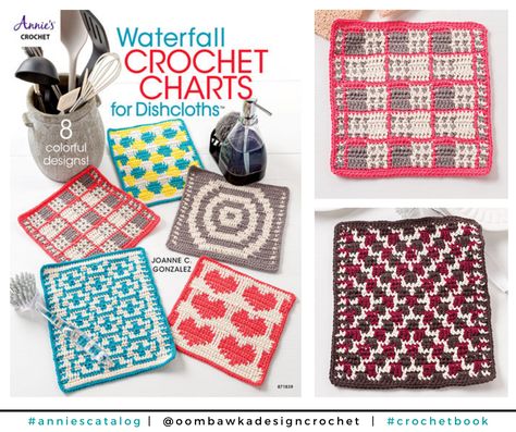 Waterfall Crochet Dishcloths includes 8 colorful designs for crocheted dishcloths. These unique projects use the waterfall crochet technique. The Waterfall Crochet technique uses chain spaces to create a lattice to work over. This allows you to make color changes easily at the end of the rows. Title: Waterfall Crochet Charts for Dishcloths Designer: Joanne C.... Read more The post Waterfall Crochet Dishcloths appeared first on Oombawka Design Crochet. Waterfall Crochet, Crocheted Dishcloths, Metric Conversion Chart, Annie's Crochet, Crochet Charts, Design Crochet, Crochet Dishcloth, Dishcloth Pattern, Crochet Dishcloths