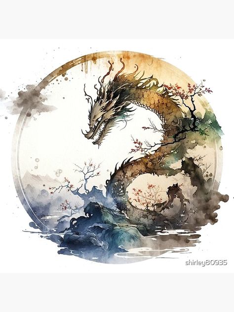 Dragon In Chinese, Chinese Fairy Tales, Chinese Fairy, Dragon Watercolor, Dragon Chino, Eagle Painting, Watercolor Poster, Watercolor Stickers, Chinese Dragon