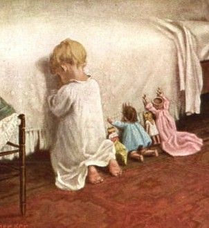 ~ "Now I Lay Me Down To Sleep" ~ (Bedtime Prayers) Children Praying, Bedtime Prayer, Retro Baby, Children Playing, Catholic Art, Jesus Pictures, Childrens Art, Vintage Pictures, Christian Art