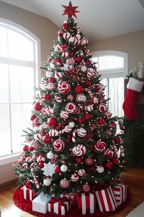 candy cane Christmas tree theme Candy Cane Christmas Decorations Tree, Candy Cane Tree Theme, Candy Cane Theme Tree, Candy Cane Christmas Tree Theme Decorating Ideas, Christmas Tree Candy Cane Theme, Candy Cane Theme Christmas Tree, Peppermint Tree Christmas, Candy Christmas Theme, Candy Cane Christmas Tree Theme