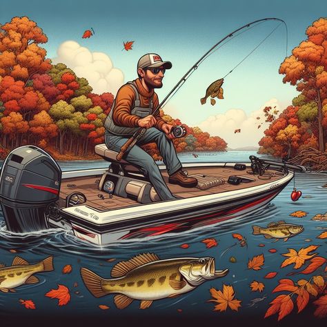 Bass Fishing Pictures, Happy Fishing, Fish Activities, Fall Fishing, Colorful Tree, Fishing Pictures, Smallmouth Bass, Water Surface, Muddy Waters