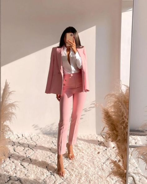 New pink double breasted long women blazer and pencil pants two-piece suit set High Waist Jumpsuit, Woman Office, Couple Jacket, Loose Pullover Sweater, Oversized Sweater Women, High Waist Trousers, Women Blazer, Outwear Women, Knitting Women Cardigan