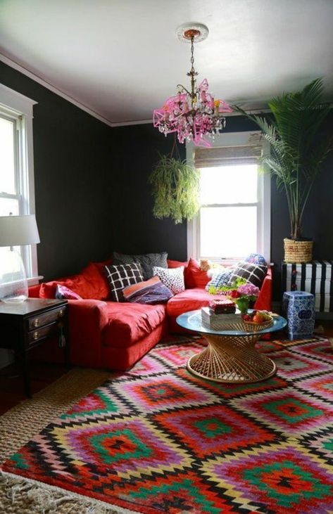 Bright Couch, Navy Living, Parlor Room, Red Couch, Semester 2, Living Room Red, Trendy Living Rooms, Red Sofa, Layered Rugs