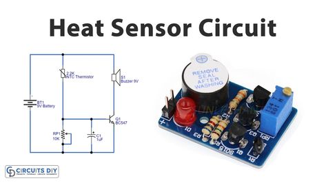 Heat Sensor Circuit using Thermistor Electronic Circuit Design, Simple Circuit, Electronic Appliances, Hardware Components, Electronic Circuit, Electrolytic Capacitor, Arduino Projects, Fm Transmitters, Circuit Design