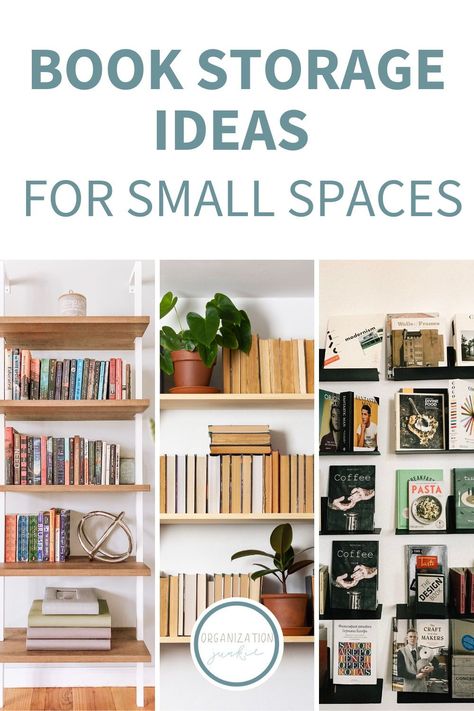 Make the most of your small space with these book storage ideas for small spaces! Whether you're dealing with an apartment, dorm room, or tiny home, these creative solutions maximize storage without sacrificing style. From space-saving bookshelves to clever hidden storage nooks, discover practical ways to organize and display your favorite books. Book Storage Solutions, Space Saving Book Storage, Bookshelves In Living Room Small Spaces, Space Saving Bookshelves, Book Storage Ideas For Small Spaces, Small Space Book Storage, Creative Book Storage, Storage Hacks For Small Spaces, Diy Home Library