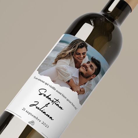 Personalized wine bottle label is the perfect choice to make your wedding even more memorable. Add your personal touch to your wine bottles by celebrating the love shared with a unique and elegant label. As a keepsake of your special day, this label transforms each bottle into a unique piece that evokes treasured memories for you and your guests. *If your loved ones are keen to know the vintage and geographical origin of the wine, you will have the opportunity to provide this information on your wedding menu, accompanying the dishes offered. 🌼* FORMAT * Size: 9X12 CM Printing: single-sided Inkjet printing 🌼* SUPPORT * Adhesive paper, bright white // not waterproof 🌼*USE* Perfect for weddings, engagements, anniversaries and other special occasions. Add a distinctive note to your wedding Wine Label Wedding, Personalize Wine Bottle Labels, Personalized Wine Bottle, Wedding Wine Bottles, Personalized Wine Bottles, Wine Bottle Label, Wedding Wine Labels, Wine Bottle Labels, Wine Wedding