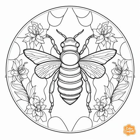 illustration of Bee-inspired mandala design Bumble Bee Coloring Page, Bees Coloring Pages, Bumblebee Craft, Bee Coloring Page, Insects Coloring Pages, Bee Coloring, Backyard Art, Insect Coloring Pages, Coloring Adult