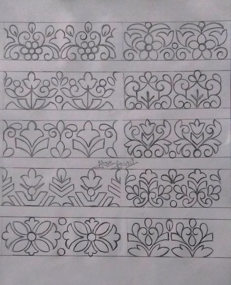 Border drawing Buta Embroidery Design, Saree Boder Degin, Border Khaka Designs, Border Sketch Design, Saree Border Designs Embroidery, Border Embroidery Designs By Hand, Saree Border Designs Drawing, Border Embroidery Designs Patterns, Traditional Border Design