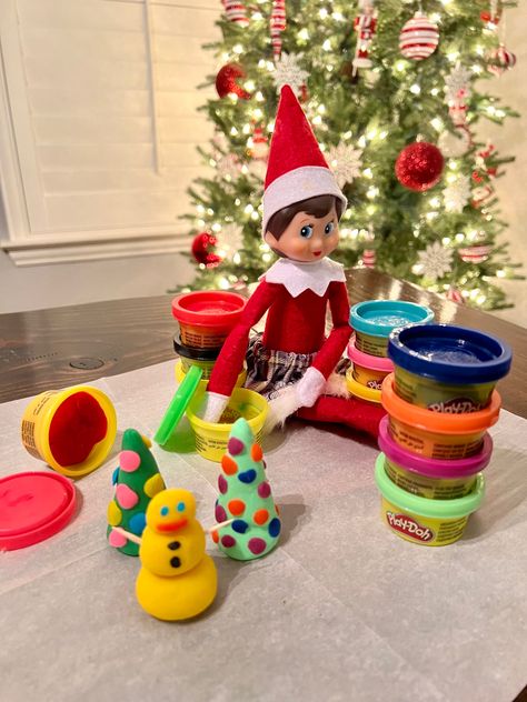 Elf On The Shelf Ideas Playdoh, Elf With Toys Ideas, Elf Ideas For Classroom Elves, Concert Elf On The Shelf, Elf On The Shelf Squishmallow, Elf On The Shelf Ideas Nerf, Easy Elves On The Shelf, Elf On The Shelf Ideas Play Doh, Eye Pad Elf On The Shelf