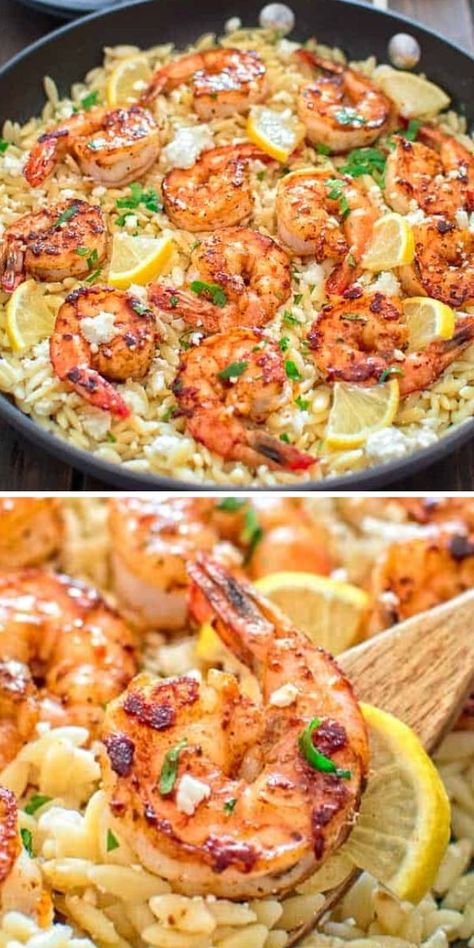 Orzo With Shrimp And Feta, Orzo With Shrimp, Orzo Dinner Recipes, Easy Orzo, One Pot Orzo, Orzo Recipes, Shrimp Recipes Healthy, Shrimp Dinner, Feta Recipes