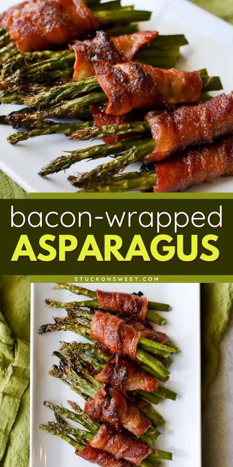 An easy vegetable side dish featuring asparagus wrapped in bacon! Sprinkled with brown sugar then roasted to perfection, this simple bacon wrapped asparagus is sure to be a hit. You can even serve this delicious veggie recipe as an easy appetizer for a party! Baked Bacon Wrapped Asparagus, Bacon Wrapped Asparagus On The Grill, Bacon Wrap Asparagus, Asparagus On The Grill, Asparagus Wrapped In Bacon, Bacon Wrapped Asparagus Recipes, Easy Vegetable Side Dish, Refreshing Summer Recipes, Asparagus Wraps