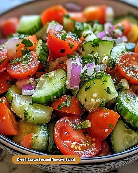 Orzo Cucumber Tomato Salad, Greek Cucumber Tomato Salad, Diced Cucumber Tomato Salad, Greek Style Cucumber Salad, Greek Salad Cucumber Tomato, Greek Cucumber, Cucumber And Tomato Salad, Recipes Greek, Cucumber And Tomato