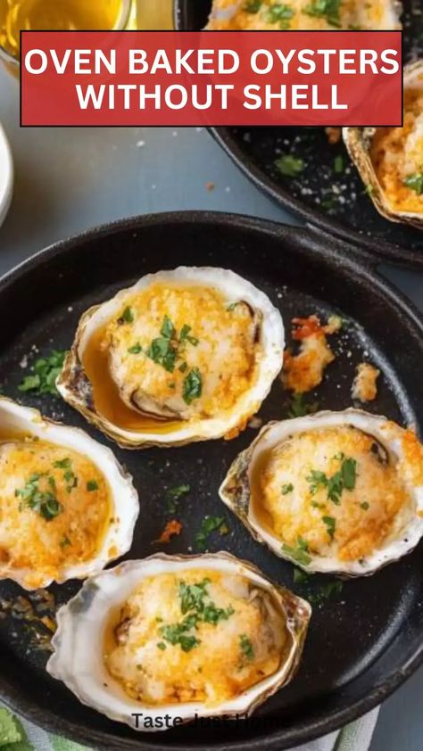 Oven baked oysters without shell – Taste Just Home Baked Stuffed Oysters, How To Cook Oysters Without Shell, Baked Oysters Oven No Shell, Broiled Oysters In Oven, Baked Oyster Recipes, Oyster Bake, Steamed Oysters, Baked Oysters, Oyster Roast