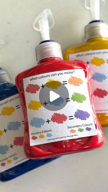 Amy Powell - Learning&ExploringThroughPlay on Instagram: "🌈✨ Colour Mixing Pumps using recycled hand soap dispensers. SAVE to remember to give it a go. ✨🥰

You can use our free paint mixing guide available as a download on our website. 

Our link is in our profile or if you type link in the comments I will send you the link if that’s easier. 

This is excellent for building fine motor skills and exploring colour mixing. 

I saw this idea on Pinterest a few years ago now and it’s been on my to do list for so long. Give it a go! 💜✨🌈 

#learningthroughplay #playbasedlearning #earlylearning #sensoryplay #invitationtoplay #playmatters #preschool #play #kidsactivities #earlyyears #montessori #homeschool #toddleractivities #earlychildhoodeducation #eyfs #learningathome #montessoriathome #kids Eyfs Colour Mixing, Colour Mixing Eyfs, Eyfs Outdoor, Preschool Play, My To Do List, Free Paint, Paint Mixing, Playbased Learning, Montessori Homeschool