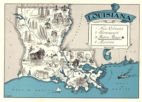 1930s Antique Animated Louisiana State Map Blue Cartoon Map of Louisiana Wall Art Housewarming Gift for Anniversary Wedding Birthday 10540 by plaindealing on Etsy Map Of Louisiana, Map Gallery Wall, Vintage Louisiana, City Images, Cartoon Map, Louisiana History, Louisiana Map, Pictorial Maps, Sketches Of People