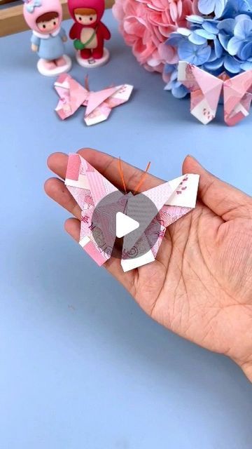 How To Fold Butterflies, Money Folding Butterfly, How To Make Butterfly With Money, Butterfly Folding Paper, Craft Paper Butterfly, How To Make A Butterfly Out Of Money, Butterfly Paper Crafts Easy Diy, How To Gift Money Creative, Money Butterfly Origami