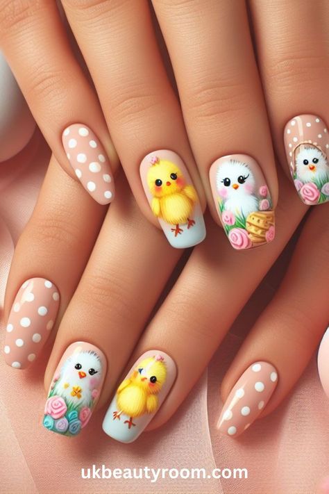 Step into the Easter vibe with these 21 fantastic nail designs! Whether it’s adorable bunnies or vibrant eggs, we’ve got you covered to make your nails pop! Spring, pretty pastel color, easy, natural, cute, simple, gel, acrylic, dip, for short nails, coffin, short, almond shape, long Easter Nails Acrylic Pastel Almond, Gnome Easter Nails, Press On Nails Easter, Easter Nail Tutorial, Easter Peeps Nail Art, Acrylic Dip Nails, Pastel Nail Art, Easter Nail Designs, Easter Nail Art