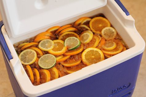 Ice Chest Sweet Tea Ice Chest Tea Recipe, Ice Chest Tea, Call Drinks, Cooler Corn, Sweet Tea Vodka, Summertime Drinks, Frozen Lemonade, Cooking For A Crowd, Ice Chest