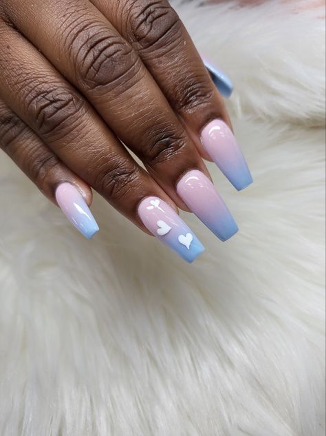 - ombre - heart stencil Ombré Valentines Nails, Blue Valentines Nails, Blue And Pink Nails, Heart Stencil, Blue Valentine, Luxury Nails, Valentines Nails, Mani Pedi, Pretty Nails