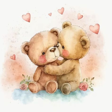 Premium Vector | Cute teddy bears kissing fin valentine's day Kiss Cute Illustration, Two Teddy Bears Hugging, Bears Kissing, Deddy Bears, 2 Teddy Bears, Bears Hugging, Two Teddy Bears, Teddy Bear Illustration, Kissing Drawing