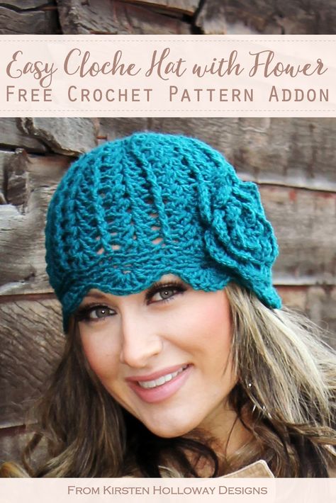 Free Crochet Adult Hats, Free Cloche Hat Pattern Sewing, Crochet Hat Embellishments, Crochet Hat With Flower, Cloche Crochet Hat Pattern Free, Crochet Beanie With Flower, Summer Beanie Crochet, Crocheted Hats For Women, Crochet Flower Beanie