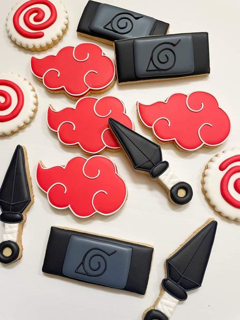 Naruto Treats Ideas, Anime Decorated Cookies, Itachi Birthday Party Ideas, Naruto Cookies Decorated, Naruto Decorations Party, Naruto Baby Shower Ideas, Naruto Cupcakes Ideas, Kakashi Cake, Naruto Cookies