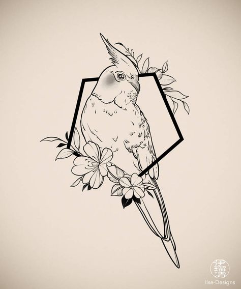 Cockatiels Drawing, Cockatiel Tattoo, Cockatoo Tattoo, Folk Botanical, Tattoo Pet, K Tattoo, Frog Tattoos, Flat Brim Hat, Window Color