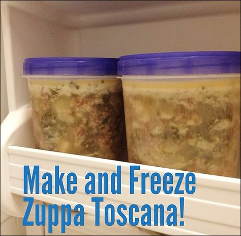 Freezer Friday - Crock Pot Zuppa Toscana (Sausage, Potato, Kale Soup) - Joyful Abode Zuppa Toscana Soup Freezer Meal, Freezer Zuppa Toscana Soup, Zuppa Toscana Crockpot, Olive Garden Sausage Soup, Zupa Toscana Soup, Toscano Soup, Crockpot Zuppa Toscana, Sausage Potato Kale Soup, Copycat Zuppa