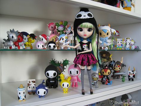 Tokidoki Collection by tiramisu_addict, via Flickr Tokidoki Collection, Evil Lair, Toki Doki, Weird Toys, Doll Plushies, Pink Bedding, Vinyl Art, Displaying Collections, My New Room