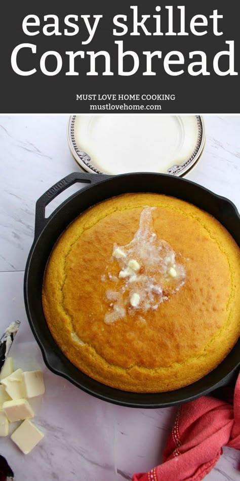 Best Jiffy Cornbread Recipe, Cornbread Hack, Easy Skillet Cornbread, Buttermilk Cornbread Recipe, Skillet Cornbread Recipe, Cast Iron Skillet Cornbread, Cast Iron Cornbread, Iron Skillet Cornbread, Jiffy Cornbread Recipes