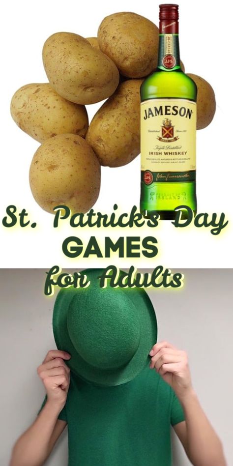 Add some extra fun to your St. Patrick's Day party with these St. Patrick’s Day Games for adults! From an adult version of pin the shamrock on the leprechaun to a hot potato drinking game, they're lots of fun!  #StPatricksDay  via @ThriftyJinxy #StPats #StPatricksDayParty #PartyGames Saint Patrick's Day Party Ideas, Irish Games For Adults, St Patrick’s Day Tea Party, St. Patrick’s Day Games For Adults, St Patrick's Day Games For Adults, At Patrick’s Day Party Ideas, St Patty’s Day Party, St Patrick’s Day Party Games, At Patrick’s Day Party