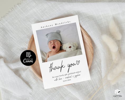 Photo Thank You Card for Newborn Baby with Name, Birth Card, Personalized Birth Announcement ThankYou Card, Baby Shower Thank You Card Canva Postcard Printable, Birth Card, Thanks Words, Baby Thank You Cards, Baby Announcement Cards, Birth Cards, Birth Announcement Card, Photo Thank You Cards, Baby Shower Thank You Cards