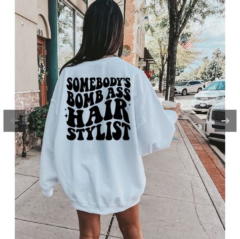 Hair Salon T Shirt Ideas, Trendy Crew Neck Sublimation T-shirt With Screen Print, Hair Salon Sweatshirt, Hairstylist Clothes, Urban T-shirt With Sublimation Print And Crew Neck, Hair Dresser Sweatshirt, Hair Stylist Shirts, Hairstylist Branding, Purple Sweatshirt