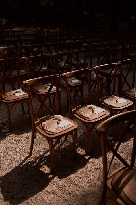 Wooden Chairs Wedding Ceremony, Taurus Wedding, Brown Wedding Themes, Wedding Ceremony Chairs, Wedding Brown, Enchanting Wedding, Ceremony Chairs, Wedding Furniture, Enchanted Wedding