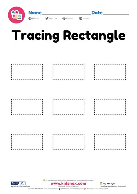 Free PDF Printable Tracing Shapes Worksheets for Kids Trace Rectangle Worksheet, Rectangle Tracing Worksheet, Rectangle Worksheets For Preschool, Rectangle Shape Worksheets For Preschool, Rectangle Worksheet Preschool, Rectangle Activities For Preschool, Maths Nursery, Rectangle Worksheet, Bentuk Geometri