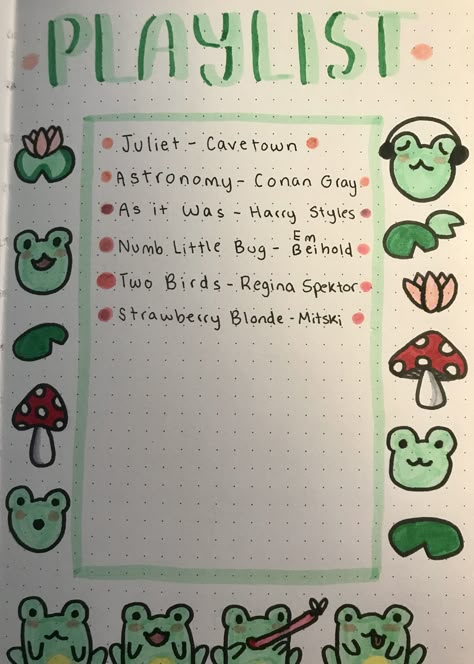 Bullet Journal Playlist Page, Playlist Journal Page, Playlist Drawing, Playlist Bullet Journal, April Playlist, March Playlist, Playlist Journal, Ide Jurnal, Journal Simple