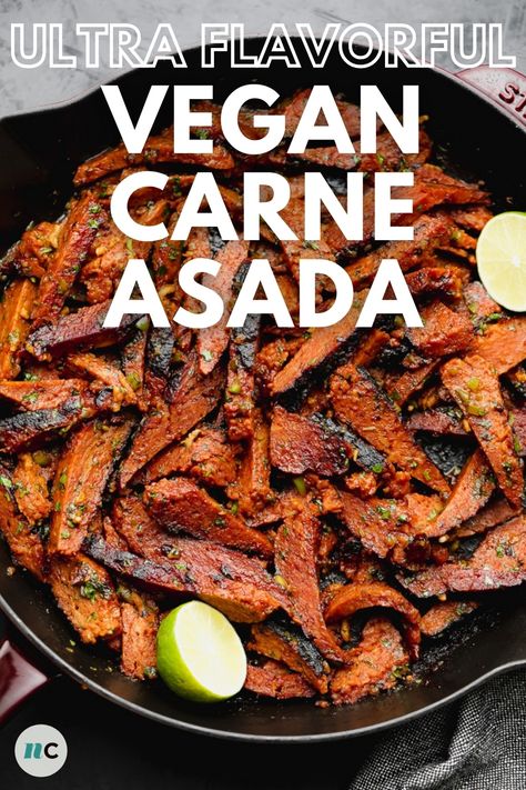 Vegetarian Carne Asada, Vegan Carne Asada Tacos, Vegan Mexican Dishes, Fake Meat Recipes, Vegan Seitan Recipes, Seitan Recipes Vegan, Seitan Tacos, Vegan Carne Asada, Soy Curls Recipes