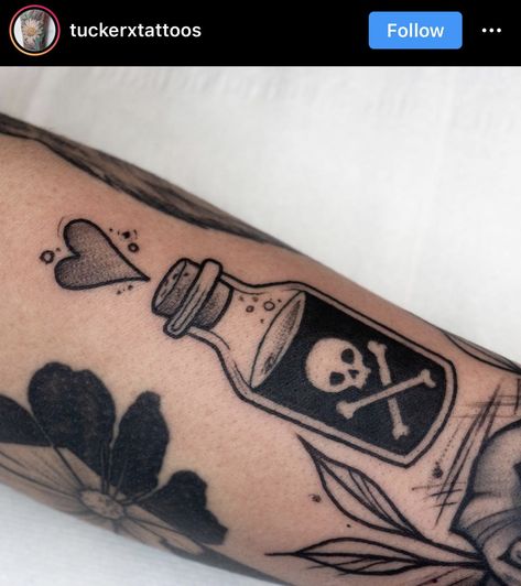 Cute Coffin Tattoo Ideas, Creepy Elbow Tattoo, American Traditional Tattoos Spooky, Spooky Tattoos Traditional, Emo Traditional Tattoo, Spooky Elbow Tattoo, Spooky Patchwork Tattoos, Girly Goth Tattoo, Goth Patchwork Tattoo