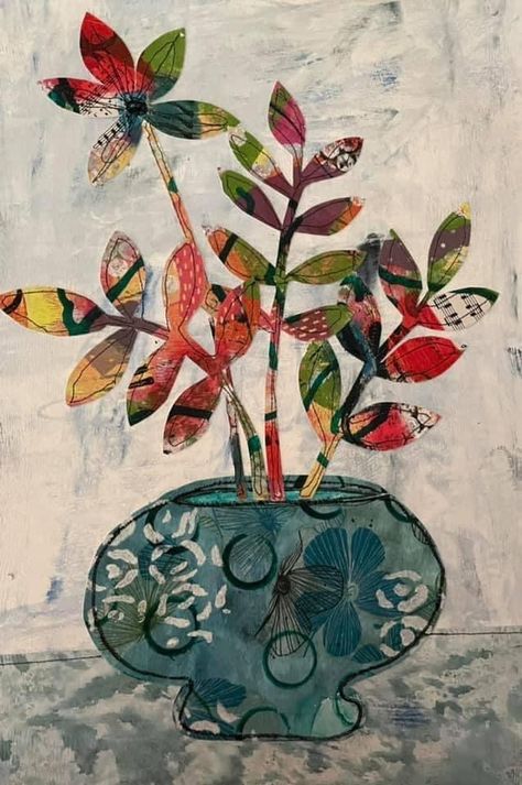 Negative Space Painting, Collage Fodder, Negative Painting, Gel Printing, Flower Collage, Collage Art Projects, Paper Collage Art, Space Painting, Flowers In A Vase