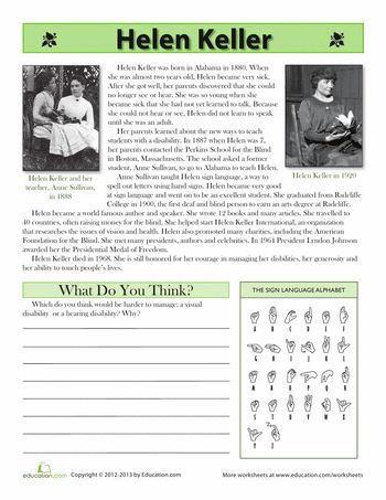 Worksheets: Helen Keller Biography Helen Keller Biography, Literacy Groups, Hellen Keller, Timeline Project, Social Studies Notebook, American History Lessons, Homeschooling Resources, Social Studies Worksheets, Inspirational Articles