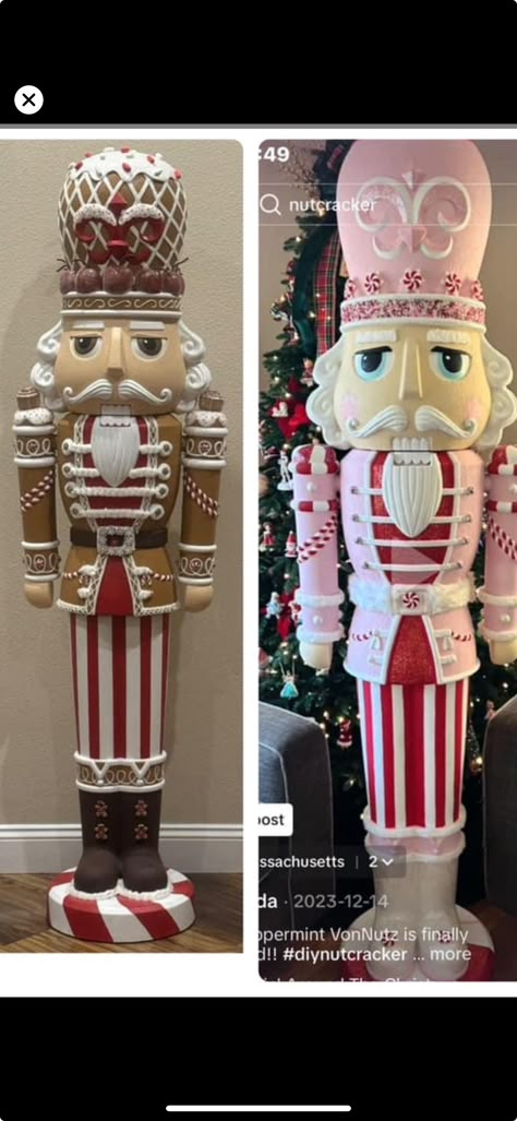 Gingerbread Nutcracker, Walmart Nutcracker Makeover, Walmart Nutcracker Painting Ideas, Porch Nutcracker, Nut Cracker Diy Painting, Painting Wooden Nutcrackers, Wooden Nutcracker Painting Ideas, Painted Walmart Nutcracker, Nutcracker Crafts