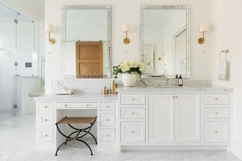 Bathroom Makeup Vanity Ideas and Inspiration | Hunker Bathroom Makeup Vanity Ideas, Bathroom With Makeup Vanity, Rustic Bathrooms, Glam Squad, Pink Bathroom, Rustic Bathroom, Counter Tops, Kids' Bathroom, White Bathroom