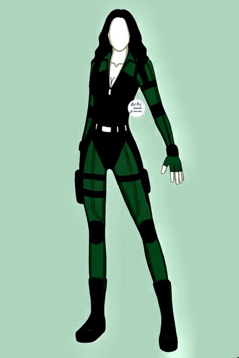 Green Super Hero Suit Female, Green Spy Outfit, Marvel Suits Design Female Green, Villain Female Character Design, Nature Superhero Suit, Green Superhero Suit Female, Green Superhero Suit, Superhero Suit Design Female, Battle Outfits Women