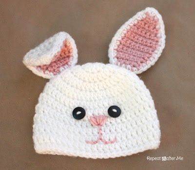 Crochet Bunny Hat Pattern - Repeat Crafter Me Crochet Baby Hats Girl, Baby Bunny Hat, Repeat Crafter Me, Crochet Patterns Free, Knitting Patterns Free Hats, Baby Crochet Patterns Free, Crochet Geek, Crochet Hat Free, Crochet Baby Boy