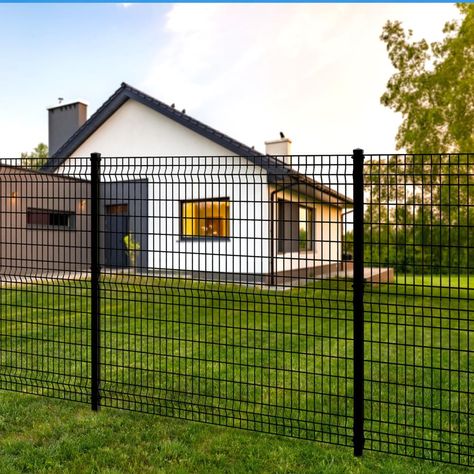 T Post Fence, Steel Fence Panels, Steel Fence Posts, Metal Fencing, Metal Fence Panels, Fence Gate Design, Deer Fence, Black Fence, Yard House